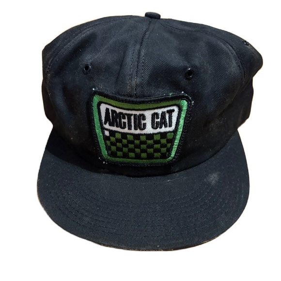 Vintage Arctic Cat Patch Black Cap K Brand Snap Back Green Hat Trucker - Picture 1 of 5